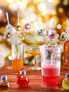 5pcs Reusable Plastic Disco Ball Straws, Disco Party Decorations, Party Favors, Disco Ball Embedded Straws, 70s Disco Decor, Suitable For Prom, Wedding And Birthday Party, Cool Y2K Style Decorative Straws, Reusable, Kitchen Supplies, Graduation Party Supplies, Christmas Gift (1 Pack), School Supplies - Multicolor - View 4