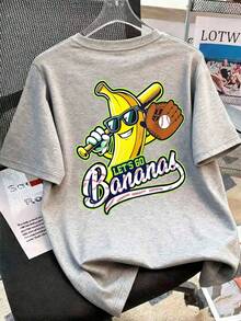 1 Set Camiseta de manga corta y pantalones cortos cargo con estampado de plátano y béisbol de dibujos animados, ajuste holgado informal, camiseta y pantalones cortos deportivos para niños adolescentes, regalo de verano perfecto para la escuela y uso al aire libre - Multicolor - Ver 6