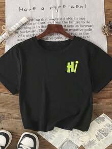 Men's Casual Short Sleeve-Shirt, Letter Print, Summer Black-Sleep - Black - View 2