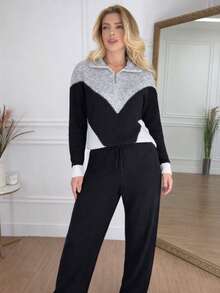 Warm Knit Mousse Set With Zipper Missione - Negro - Ver 4