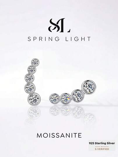 1 Đôi bông tai bạc 925 đính 5 viên kim cương Moissanite, món quà trang sức lãng mạn và thanh lịch dành cho phái nữ, thích hợp cho Ngày Valentine, lễ tốt nghiệp, dạ hội và các dịp hẹn hò.