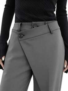 Quần dài kiểu dáng bất đối xứng, hiệu ứng xếp nếp, thích hợp cho mùa xuân. - Xám - Xem 4