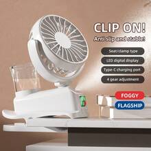 OBOVAY Ventilateur brumisateur portable multifonctionnel avec clip, angle réglable, 4 vitesses de vent, rechargeable USB, ventilateur rafraîchissant et humidifiant pour étudiant, bureau, maison, voiture, voyage, extérieur, 800 mAh - à clip - Voir 3
