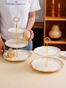 1 pieza Soporte para pastel de varios niveles, bandeja decorativa para fiestas, bodas y celebraciones - Beis - Ver 5