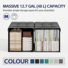 MCC Direct Foldable Storage Ottoman, Small Footrest Cube, Storage Bench With Lid, 1 Storage Box For Bedroom & Living Room, 36 Cm - Dark Grey - View 4