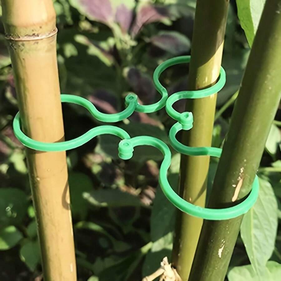 50个塑料8字形花园花架扎带，柔韧PVC植物扭扭扎带，耐用可调节植物支撑夹，适用于攀援蔬菜、水果、花卉 - 绿色，适合阳台园丁、庭院园丁、藤蔓植物种植者、玫瑰花架、露台藤蔓固定、盆栽植物枝条造型。