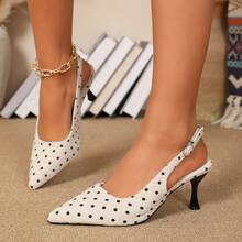 Women's 7cm High Heel Sandals, Black Pointed Toe Kitten Heel Elastic Strap Dress Shoes, Fairy Style - White - View 15