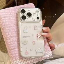 Funda de teléfono Kavenfort transparente con collage de estilo de dibujos animados para dormitorio, compatible con Apple 18 Pro Max, 17 Pro Max, 16 transparente, 15 estilo coreano, 13 carcasa blanda, 14 linda, femenina, creativa, geométrica, minimalista, de dibujos animados, de nicho, estilo Ins - transparente - Ver 1
