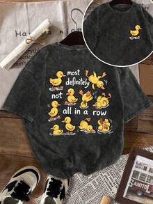 Áo thun nữ kiểu dáng thường ngày in hình vịt vàng dễ thương, 100% cotton, màu đen mài, dáng ngắn, phù hợp mặc hàng ngày. Áo hoodie in hình vịt ngộ nghĩnh, mang tính châm biếm, chủ đề sức khỏe tâm thần với thông điệp truyền cảm hứng mùa hè. - màu đen - Xem 2