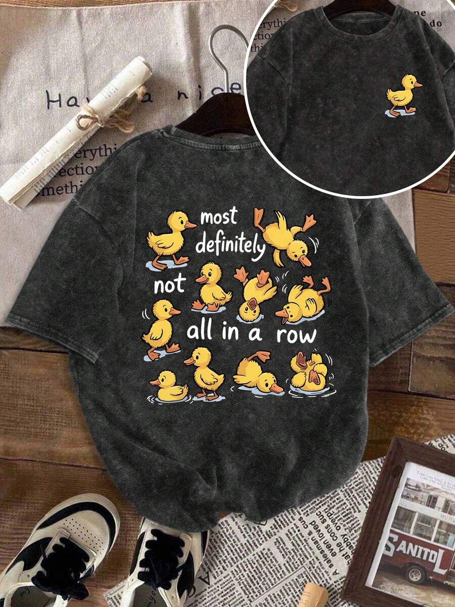 Áo thun nữ kiểu dáng thường ngày in hình vịt vàng dễ thương, 100% cotton, màu đen mài, dáng ngắn, phù hợp mặc hàng ngày. Áo hoodie in hình vịt ngộ nghĩnh, mang tính châm biếm, chủ đề sức khỏe tâm thần với thông điệp truyền cảm hứng mùa hè.