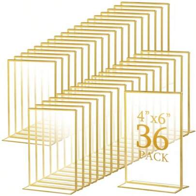 Tienda de papelería Linlin Paquete de 36 soportes de acrílico dorados para fotos, marcos de fotos dorados, números de mesa de boda de acrílico transparente de doble cara para restaurante, números de mesa, fotos, tarjetas de menú, arte de 4 x 6 pulgadas