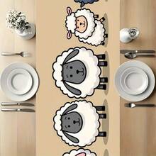 1 set Chemin de table avec motif mouton de dessin animé sur fond beige, fabriqué à 100% en polyester, disponible en plusieurs tailles, lavable en machine, résistant à la chaleur et aux taches, facile à nettoyer. Convient pour la décoration de table, les fêtes, les cadeaux, les articles ménagers et la décoration intérieure pendant la fête d'Aïd al-Adha. - Multicolore - Voir 6