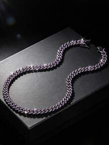 Luxury Black Cuban Link Chain Necklace, Iced Out CZ Paved Hip Hop Chain, Men's Rapper Jewelry Gift For Valentine's Day, - Sparkling Cuban Chain Necklace - View 7
