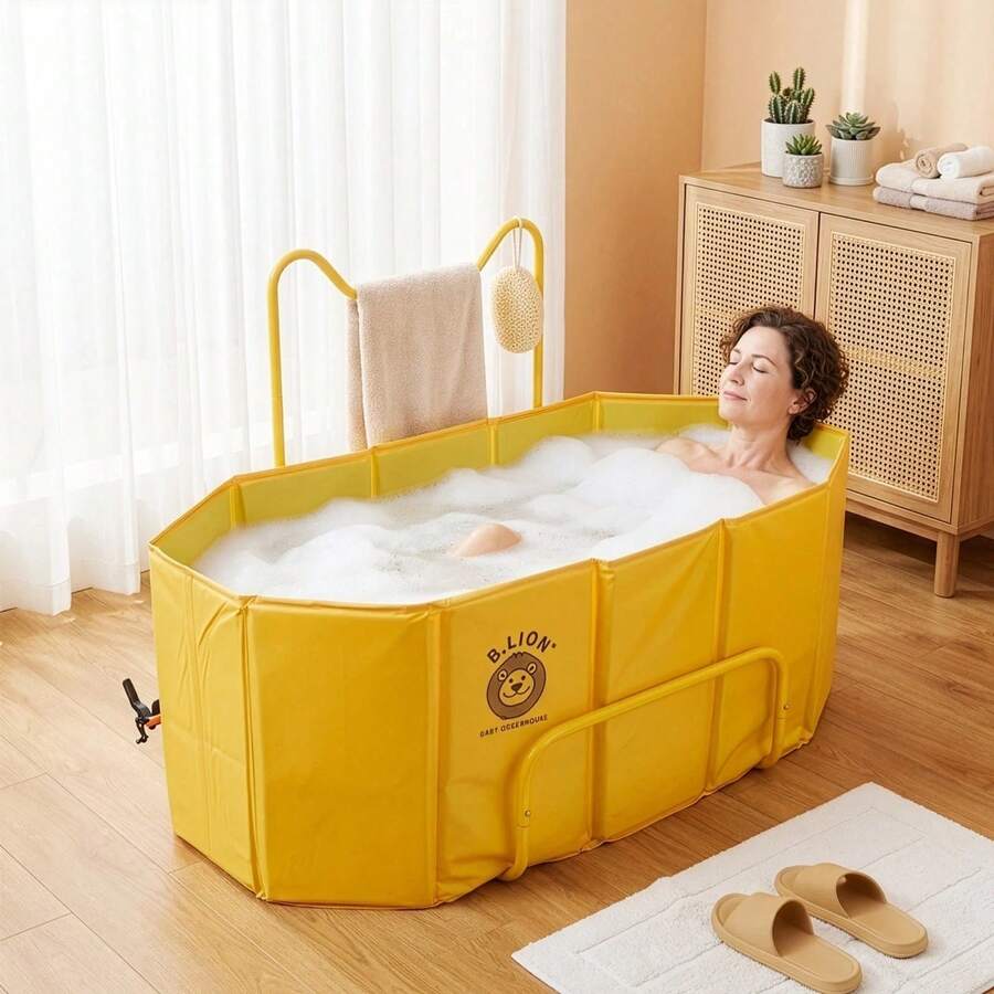 Adult Folding Bathtub With Towel Rk 125 X 63 X 85 Cm Portable Insulated Design - C - 查看 1