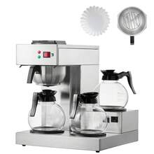 12 tazas cafetera de goteo comercial, cafetera con 3 carafas de vidrio y 3 placas más calientes, acero inoxidable para verter sobre la cervecera de café con ingesta de agua automática, para el restaurante de la oficina del café - Hay agua caliente - Ver 8