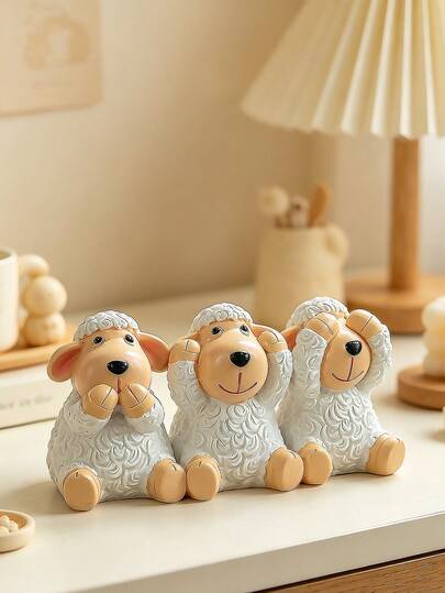 Decoraciones de ovejas de resina, figuras de cordero (set de 3 piezas, no habla, no escucha, no mira), adornos de ovejas blancas, un regalo perfecto para una niña/niño, también una excelente opción de regalo para Eid Al-Adha.