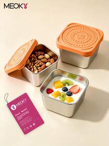 Meoky 3pcs 8oz Stainless Steel Airtight Food Storage Containers With Silicone Lids, Leak-Proof Small Food Storage Boxes, Reusable Metal Lunch Boxes For Snacks, Meal Prep, Travel, Picnic - Orange*3-piece Set - View 1