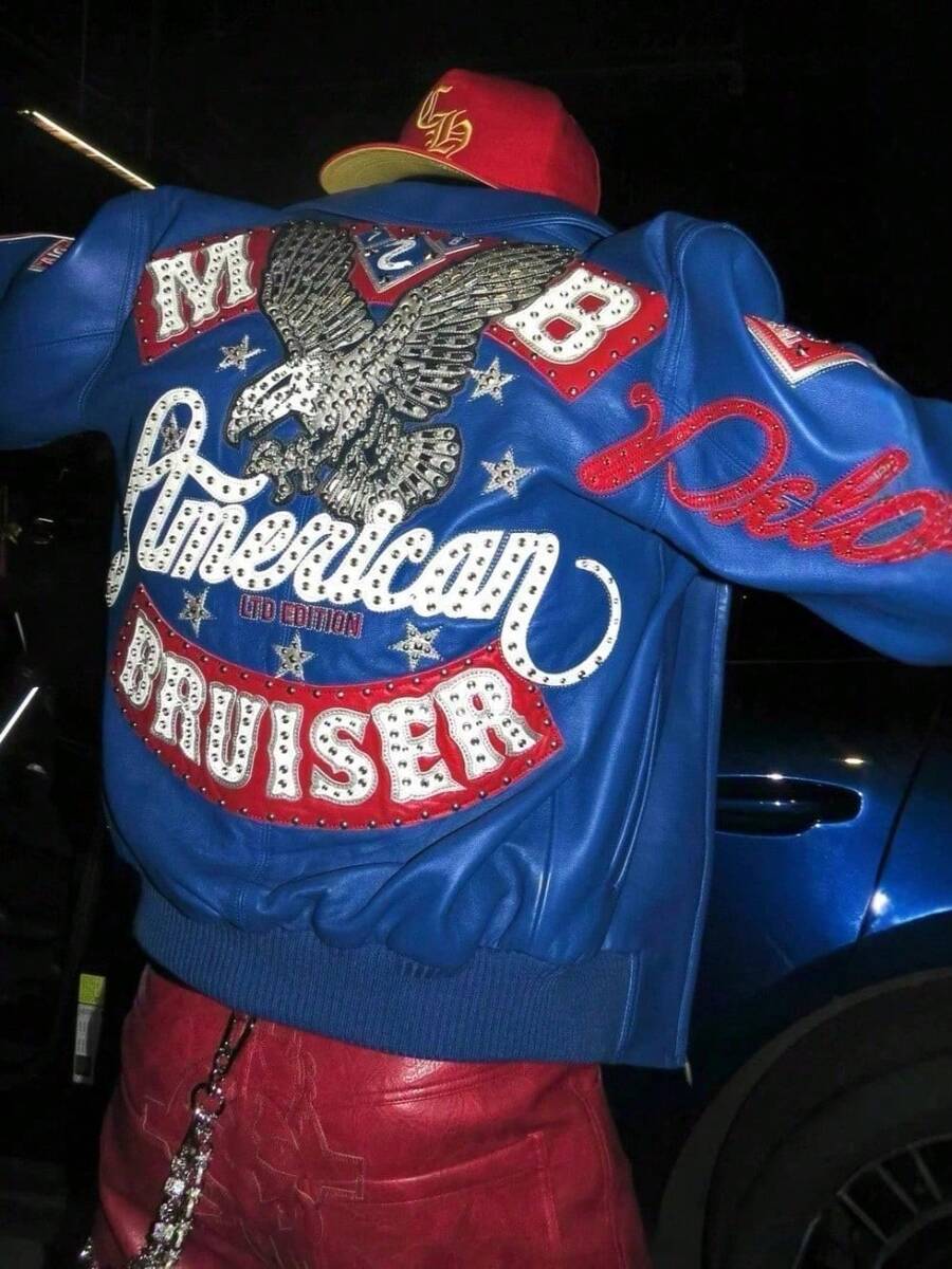 Pelle Pelle Palace Hip Hop Flying Suit Eagle Embroidered Men's And Women's Jacket Jacket Leather Jacket - Màu xanh lam - Xem 1