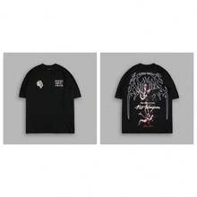 DARCSPORT American Fashion Brand Retro Wolf Head Print Pure Cotton Short-Sleeve T-Shirt, Loose Fit For Both Men And Women - 黑色 - 查看 7
