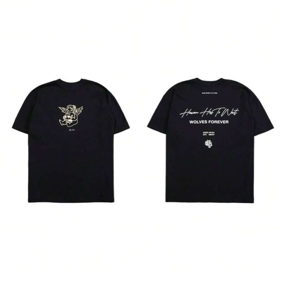 DARCSPORT Summer Brand Men's Loose Round Neck Printed Short Sleeve T-Shirt - Black - View 1
