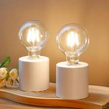 - Juego de 2 lámparas de mesa negras con pilas de 7 pulgadas de alto, inalámbricas con foco estilo Edison, funciona con pilas, ideal para sala de estar, recámara, bodas, fiestas en - Blanco - Ver 2