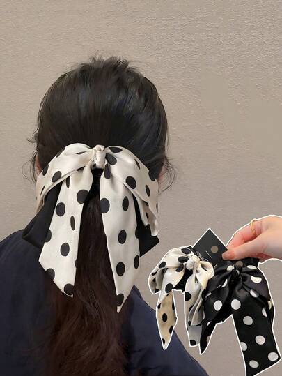 1 chiếc kẹp tóc nơ chấm bi thời trang và đa năng, kiểu dáng cá tính, thích hợp để buộc tóc nửa đầu, tóc đuôi ngựa, băng đô hoặc làm phụ kiện tóc.