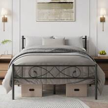 Beaully Sturdy Metal Platform Bed Frame With Fist Design Headboard & Footboard – Heavy-Duty Steel Slats – Underbed Storage – Noise-Free – Tool-Self-Installation – Matte Black – Twin Size - Black QUEEN Size - View 4