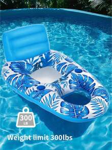 Inflatable Lounge Chair | Extra Large Blue & Pink Maple Leaf Pattern | Durable PVC Material With Backrest And Cup Holder | Comfortable Inflatable Furniture For Summer Parties And Beach Relaxation - Multiple Styles - View 8