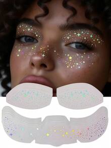 12入全息亮片可愛亮粉眼影彩虹雀斑臉部紋身貼 防水星星亮粉彩妝 適合萬聖節、海灘、遊行、婚禮、節慶必備 - 彩色 - 查看 9