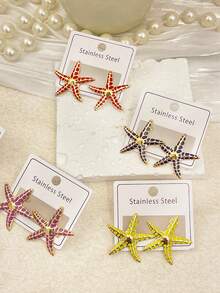 Oversized Star Earrings, Bohemian Style Fashion Beach Earrings Accessories. Retro Holiday Swimwear Accessories, Wedding Dress Accessories - Versatile Jewelry, Suitable For Swimming, Bathing, Sports Wear, Perfect For Valentine's Day, Birthday, Mother's Day, Holiday Surprise. - Multicolor - View 5