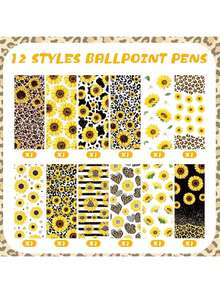 1/6/12pcs Sunflower Ballpoint Pen Set, Daisy Flower Design, Stationery Gift Set, Holiday Gift, Mother's Day Gift, Office Desk Accessories, School & Office Supplies, Back To School & Graduation Gift - Sunflower - View 4