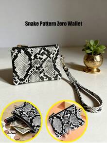 1个时尚夏季创新蛇纹印花零钱包，可拆卸挂绳身份证卡包，仿皮拉链钱包，适合女性日常旅行必备，腕带卡包，圣诞礼物 - 黑與白 - 查看 11