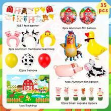 Decoraciones de Animales de Granja,35pcs Decoración de Fiesta de Cumpleaños de Granja Inc Granja Fiesta de Cumpleaños Decoracion Globos Banner&Globos Animales etc Suministros de Fiesta Granero Granja - 1 - Ver 7