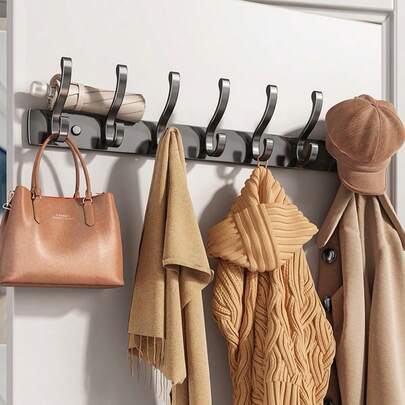 6pcs Self-Adhesive Black Hanging Hooks Heavy Duty Adhesive Hooks No Drilling Required Damage Free Wall Hooks For Hats Clothes Keys Bags Towels Robes Coats Indoor Organization Storage Solution Perfect For Entryway Bathroom Bedroom Kitchen Dorm Room Home Decor Space Saving Wall Mounted Hooks Removable Hooks Versatile Home Organization