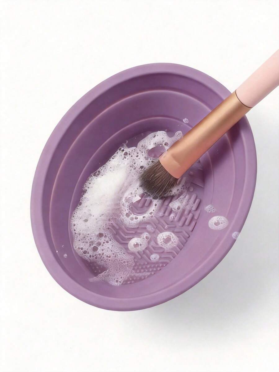 Foldable Makeup Brush Cleaning Mat, Portable Makeup Brush Cleaning Bowl, Suitable For Eyebrow, Blush, Face And Eye Brushes, Made Of Silicone, Cleaning Tool For Studio, Home, Travel, Dorm, Vacation, Makeup Brush Cleaning Board, Makeup Cleaning Supplies, Vanity Essentials