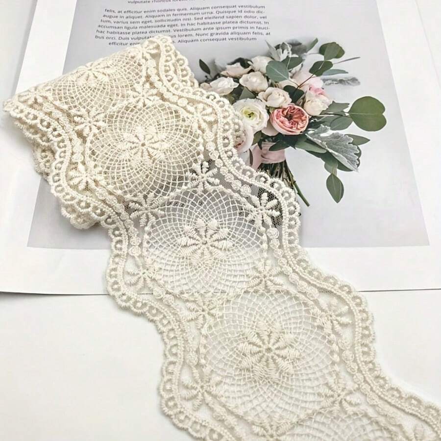 1/5宽 8.5厘米 白色/杏色纯线水溶性复古镂空刺绣花边,适用于家居装饰、DIY服装、DIY花边、婚纱装饰、手工缝纫和初学者缝纫 - 多色C - 查看 1