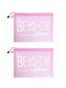 Multi-Color Fashion Mesh Beach Bag, Makeup Bag Printed With "Beach" Text, Beach Theme. Large Capacity Transparent Makeup Bag, Nylon Zipper Cosmetic Bag, Lightweight, Can Store Sunscreen, Snacks, Bikini And Beach Essentials. Spring/Summer Storage, Durable, Suitable For Swimming, Beach, Diving And Summer Vacation, Back To School, Lightweight Sun Protection Storage Bag, Suitable For Friends, Mother's Day, Back To School Season - Multicolor - View 20