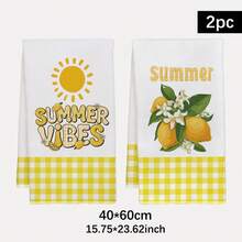 2pcs Lemon Yellow & White Plaid Pattern Kitchen Towels, 40*60cm Modern Farmhouse Style Super Absorbent Dish Cloths, Suitable For Kitchen, Bathroom, Housewarming Gift, Great Value - Yellow - View 2