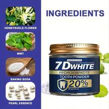 7D羟基磷灰石双效薄荷牙粉，美白牙齿，清洁牙渍和泛黄，保护牙龈，清新口气，去除牙齿表面污渍和杂质，提升牙齿亮度，自信微笑 - 薄荷色 - 查看 3