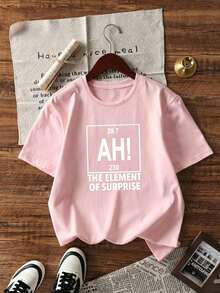 Áo thun nữ cỡ lớn cổ tròn tay ngắn kiểu dáng tối giản, thời trang, in họa tiết đa năng, phong cách thể thao năng động, màu hồng mùa hè - Hồng - Xem 4