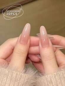 30片長款水滴形/奢華裸色漸層鑽石杏仁形美甲貼，適合辦公、派對與休閒穿著，富家女風格美甲 - 彩色 - 查看 2