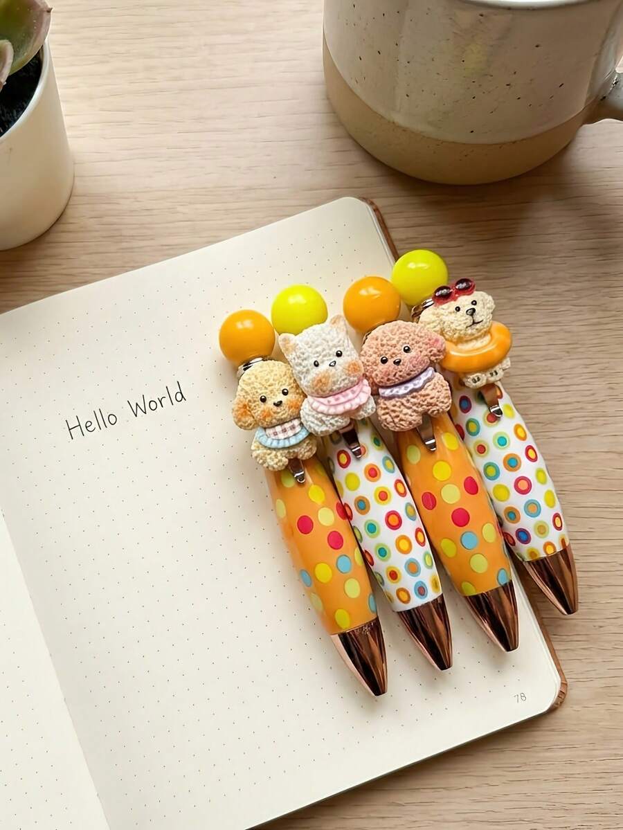Bộ 1/4 bút bi hình chú cún hoạt hình dễ thương, viết trơn tru, ngòi chất lượng cao, chống rò mực, thích hợp làm văn phòng phẩm cho học sinh, quà tặng nhỏ và phần thưởng. - Bút gel - Xem 1
