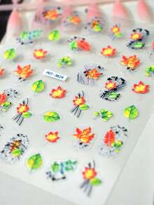 1pc Water-Based Ink Leaf Nail Stickers, Self-Adhesive One-Time Use Embossed Nail Art Decor, Ins Style Personalized Manicure, Suitable For Daily Commute, Vivid Pattern, Long-Lasting And Won't Peel Off - Multicolor - View 6