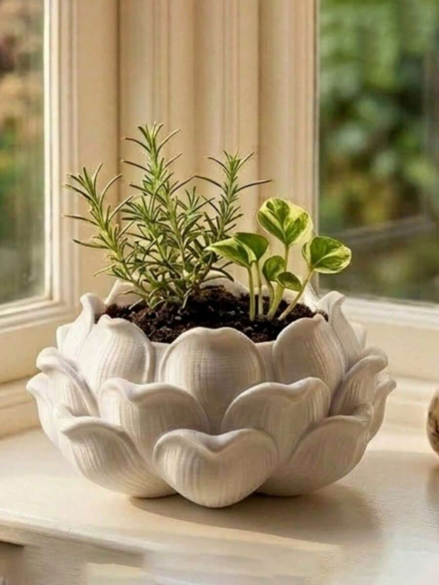 1个莲花形塑料花盆,装饰性小花盆,适合多肉植物、仙人掌和小型植物,迷你桌面花盆,小型植物容器,非常适合家居和办公室装饰,波西米亚风格园艺和家居装饰,花盆,花瓶,办公室盆景,手工礼品 - A - 查看 1