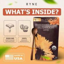 RYNE Organic Mushroom Coffee 3-Pack | USDA Organic | #1 Mushroom Coffee In The USA | 30 Servings Per Bag (6.35oz / 180g Each) | Dietary Supplement - 三包 - 查看 3