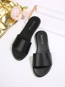 Solid Color Casual Slippers, New Summer Beach Sandals - Black - View 2