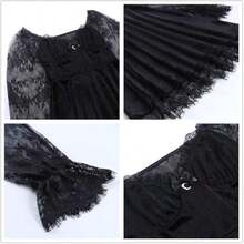 Gothic Off-Shoulder Dress With Lace-Up Eyelet - Black - View 9