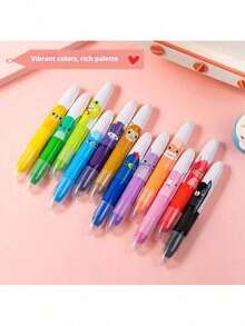 1pc Cute Large Wax Crayon, 12pcs Rotatable & Washable Smooth Large Wax Crayons Suitable For Doodle & Painting - Multicolor - View 3