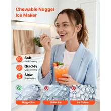 Máquina de Hielo en Pepitas de Encimera 15 kg/24 h, Máquina de Hielo Masticable en Pepitas Autolimpiable con Cuchara, Tanque de Agua de 0,8 L, para Hogar, Cocina, Oficina, Bar, Fiestas - 15 kg/24 h - Ver 4