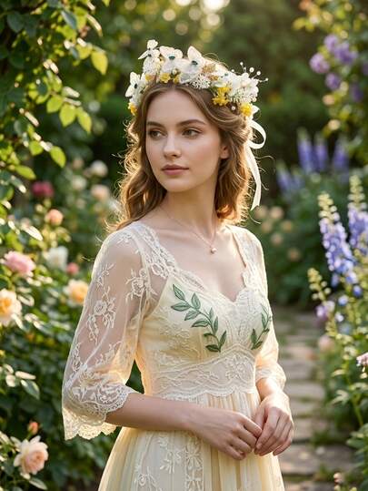 1件浪漫蝴蝶花朵珍珠新娘头饰，飘逸优雅，适合婚礼、户外仪式、旅行摄影、搭配头纱和人像拍摄。